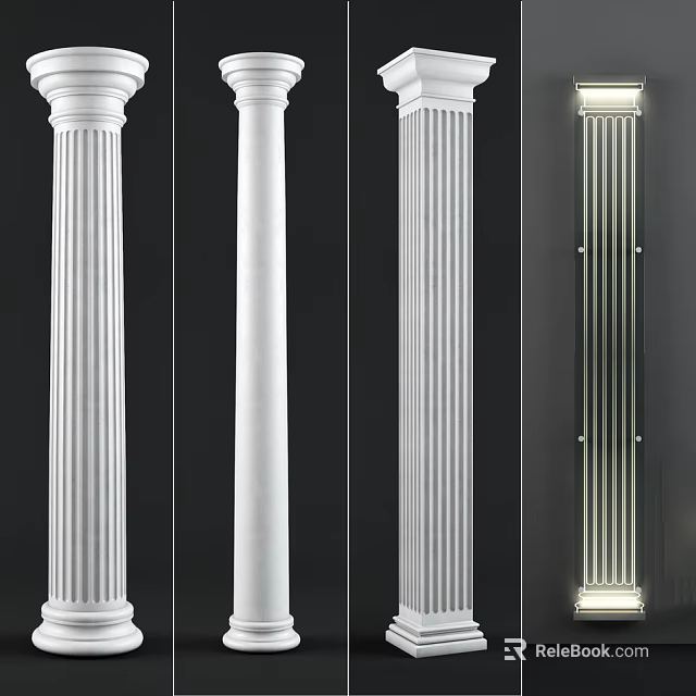 Classical Roman Columns With Fluted Design And Various White Capitals In Classical Interior Design 3d model 