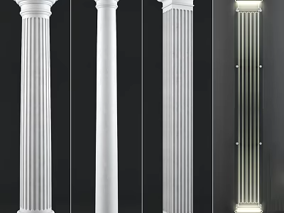 Classical Roman Columns With Fluted Design And Various White Capitals In Classical Interior Design 3d model