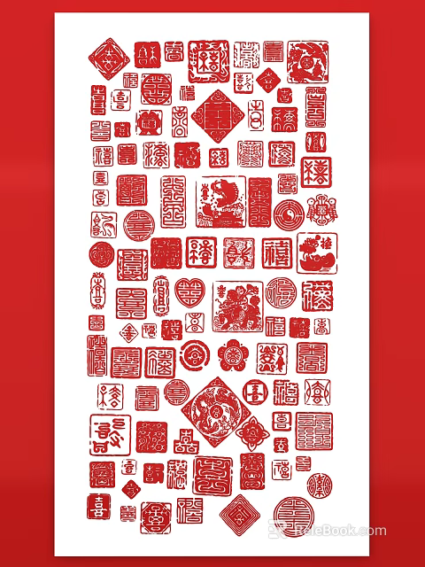 Traditional Red Paper Cut Partition With Fortune Characters And Decorative Patterns 3d model 