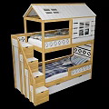 Wooden Kids Twin Over Twin Bunk Bed With Staircase And Playful Window Design