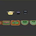 Casino Themed Decorative Items Including Roulette Wheel And Slot Machine Models