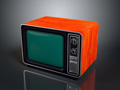 Vintage Television With Orange Wooden Case Green Screen And Control Panel 3d model