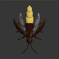 Realistic 3D Model of Copper Colored Flying Insect with Transparent Wings Antennae and Legs