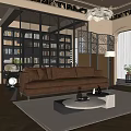 Modern Duplex Living Room Interior With Brown Leather Sofa And Black Metal Screen