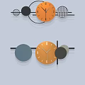 Orange Geometric Design Wall Clock With Grey Cabinet Green Plant Photo Frame And Decorative Items