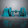Vintage Turquoise Mechanical Device With Rotating Wheels Gears And Concrete Base