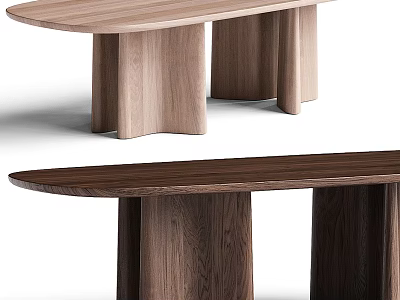 Wooden Dining Table Featuring Natural Wood Grain Thick Table Legs And Light Dark Wood Tones 3d model