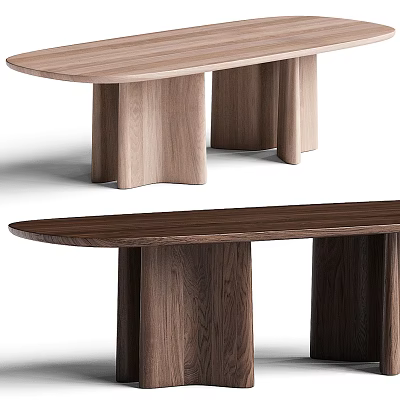 Wooden Dining Table Featuring Natural Wood Grain Thick Table Legs And Light Dark Wood Tones 3d model