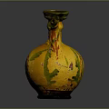 Handcrafted Ceramic Sculpture Carving With Yellow Green Glaze Spiral Patterns Handle And Spout