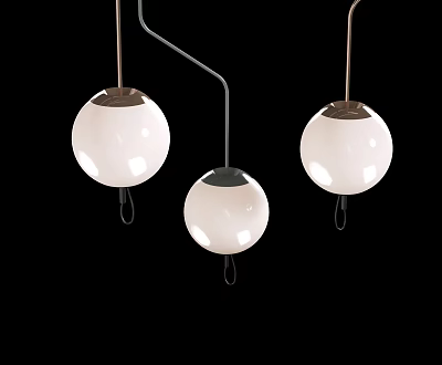 Modern Three Spherical Pendant Lights With White Glass Shades And Metal Hangers 3d model