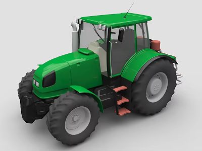 Green Agricultural Tractor with Spacious Cab Large Wheels and Red Steps Design 3d model