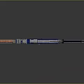 Blue Metal Gun With Wing Emblem And Shiny Chainsaw With Serrated Blade
