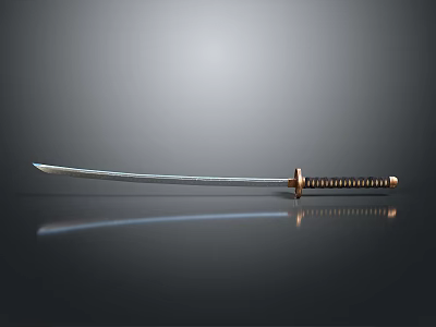 Traditional Samurai Sword With Sharp Polished Blade And Decorative Wooden Handle 3d model