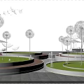 Dandelion Shaped Pergola With Green Lawns Circular Platforms Wooden Walkways Under Sky Clouds And Moon
