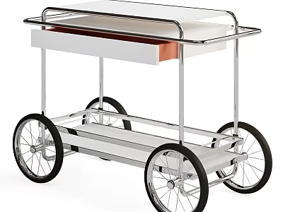 Modern Mobile Kitchen Cabinet Cart With Storage Drawer Metal Frame White Top And Black Wheels 3d model