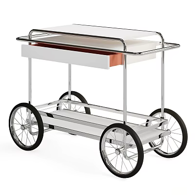 Modern Mobile Kitchen Cabinet Cart With Storage Drawer Metal Frame White Top And Black Wheels 3d model