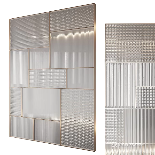 Modern Room Divider With Translucent Ribbed Grid And Textured Panels Design 3d model 