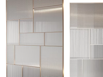 Modern Room Divider With Translucent Ribbed Grid And Textured Panels Design 3d model