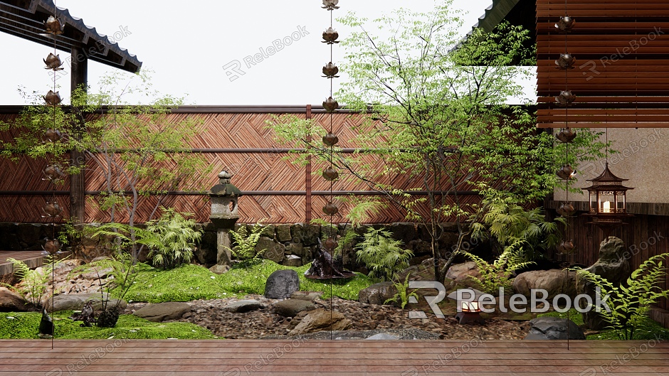 Japanese style courtyard landscape sketch model