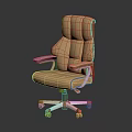 Beige Leather Office Chair With High Back Design And Armrests On Wheeled Base