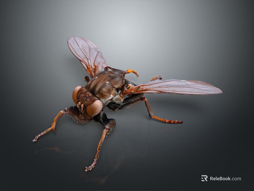 Realistic 3D Brown Fly Game Character With Transparent Wings And Large Eyes 3d model 