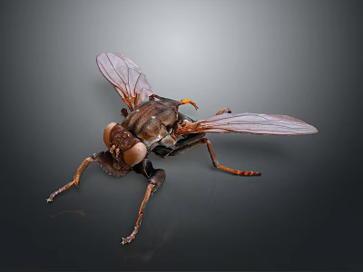 Realistic 3D Brown Fly Game Character With Transparent Wings And Large Eyes 3d model