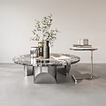 Modern Round Marble Coffee Table With Metal Base And Decorative Items 3d model