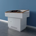 Modern Functional Desk With White Body Wooden Top Drawers Cabinets And Ventilation Grilles