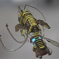 Yellow Mechanical Creature With Multiple Tentacles Glowing Blue Accents And Metal Structure 3d model