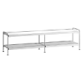 Modern Minimalist Walnut Dining Table With Dual Layer Storage Shelf And Sleek Stainless Steel Legs