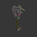 Ornate Metal Battle Axe With Intricate Carvings And Wrapped Handle Design