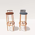 Four Modern Bar Stools with Copper Metal Legs and Multicolor Seats in Different Backrest Designs