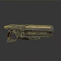Futuristic Sci Fi Weapon Metallic Pistol Featuring Red Grip And Detailed Design