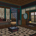 Chinese Style Ancient Architecture Dormitory Indoor Set 3d model