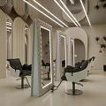 Modern Hair Salon Interior Design With Styling Chairs Mirrors And LED Lighting