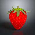 Fresh Juicy Red Strawberry With Green Leaves And Stem On Dark Gray Background