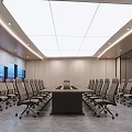 Modern Conference Room Interior With Long Table Multiple Chairs Large Screen Windows And Plants 3d model