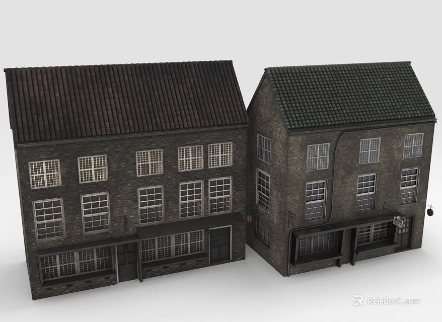 Two Traditional Brick Houses With Dark Roofs And Multiple Window Designs Exterior View 3d model 