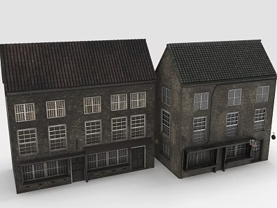 Two Traditional Brick Houses With Dark Roofs And Multiple Window Designs Exterior View 3d model