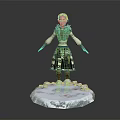 Female Character In Blue White Patterned Dress Standing On Ice Snow Platform