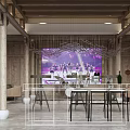 Modern Bar Interior With Wooden Structure Large Screen Chandeliers Bar Counter And Sofas 3d model
