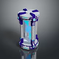 Futuristic Tech Scenery Featuring Transparent Container With Blue Purple Structure And Reflective Base 3d model