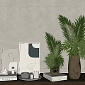 Elegant Ornamental Decor Combination With Gold Vases Green Plants Geometric Art And Books