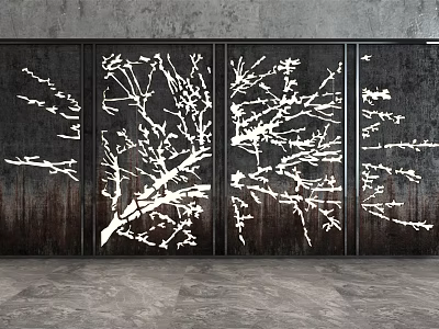 Decorative Screen With White Tree Branch Pattern On Dark Background For Interior Design 3d model