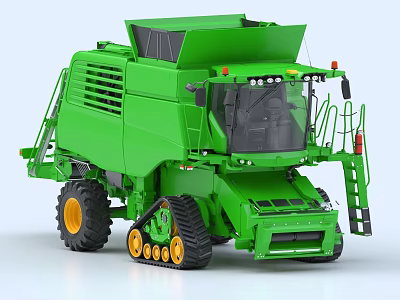 Green Combine Harvester Functional Agricultural Vehicle With Track Wheels And Cab 3d model
