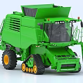 Green Combine Harvester Functional Agricultural Vehicle With Track Wheels And Cab