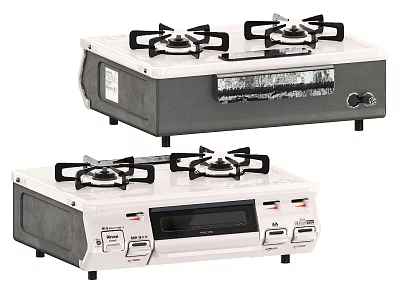 Two Four Burner Gas Stoves In Gray And White For Kitchen Appliances 3d model