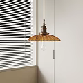 Modern Brass Pendant Light With Fluted Shade And Clear Bulb By White Wall Window Blinds