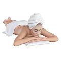 A Woman with Towel Wrapped Head Lying on Stomach During Relaxing Massage with Hot Stones