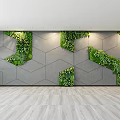 Modern Indoor Living Plant Wall Design With Geometric Gray Wall And Lush Green Foliage